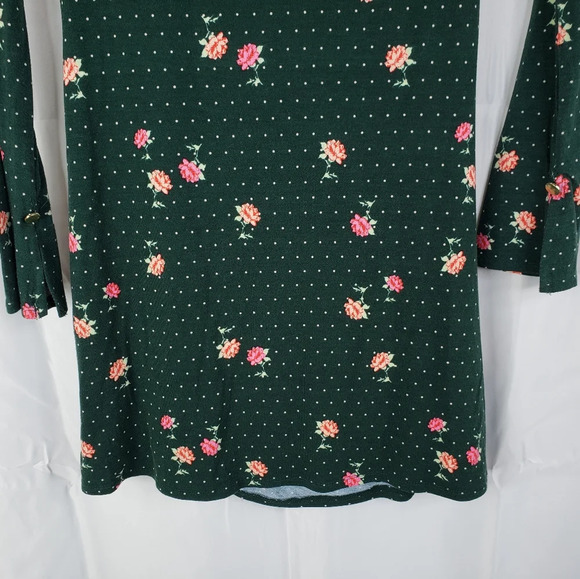 Free People Green Pink Flowers Celine Ruched Key Hole Back Mini Dress Sz S. - Picture 12 of 13